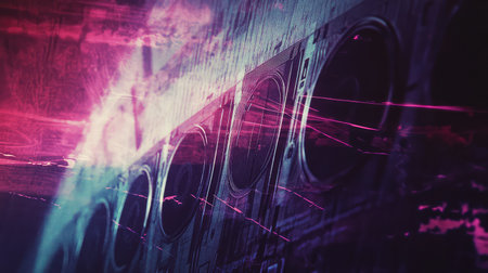 Abstract speakers transmitting vibrant digital sound energyの写真素材