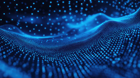 Digital data network connecting dots creating abstract waveの写真素材