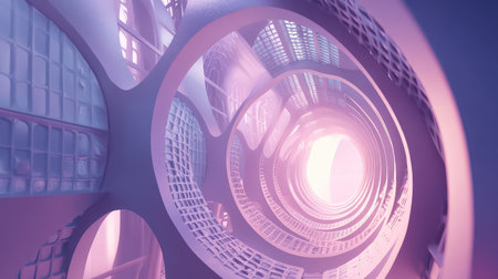 Futuristic abstract architecture creating a glowing tunnel pathwayの写真素材