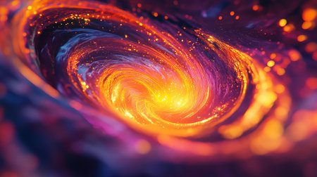Powerful energy vortex with swirling glowing particles in abstract spaceの写真素材