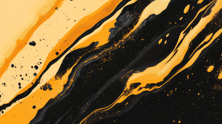 Abstract black and orange liquid paint flow backgroundの写真素材