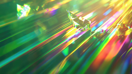 Abstract background displaying colorful light streaks and crystal shardsの写真素材