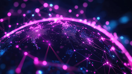 Global network connecting continents with data pointsの写真素材