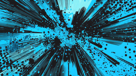Dynamic blue burst background with black splatter effectの写真素材