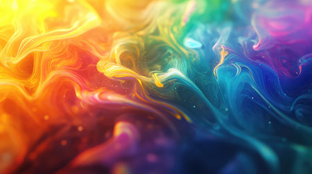 Vibrant liquid ink flowing creating abstract colorful smoke backgroundの写真素材