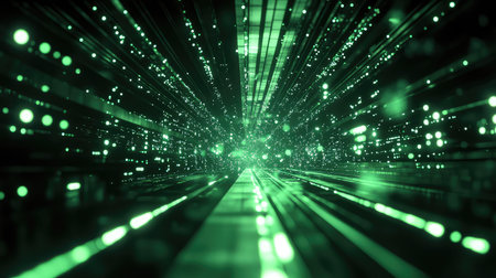 Digital information stream moving through abstract cyber tunnelの写真素材