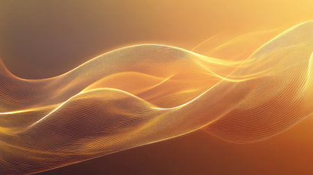 Abstract flowing golden lines creating dynamic wave patternの写真素材