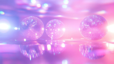 Shiny disco balls reflecting on neon pink surfaceの写真素材