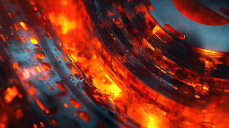 Abstract data flowing through a fiery digital tunnelの写真素材