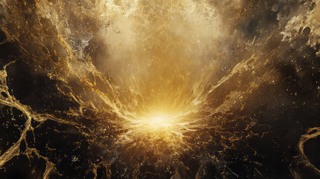 Golden cosmic energy creating abstract explosion and chaosの写真素材