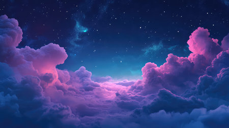 Colorful fantasy clouds filling a vibrant starry skyの写真素材
