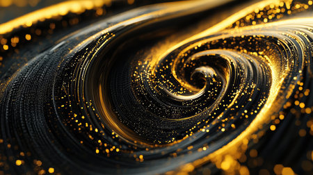 Golden glittering particles swirling in elegant dark vortexの写真素材