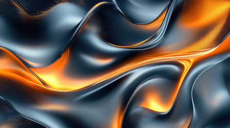Abstract liquid metal waves displaying golden energyの写真素材