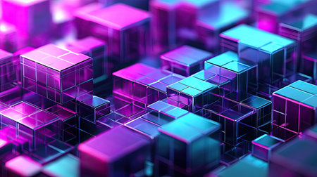 Abstract glowing neon blocks forming digital technology backgroundの写真素材