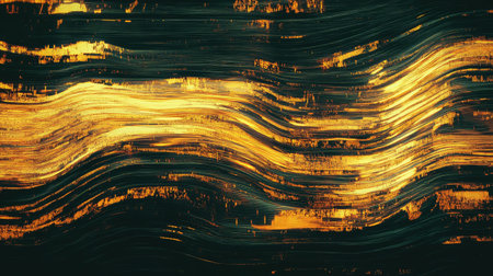 Golden digital data flowing through abstract modern wavesの写真素材