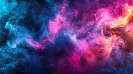 Vibrant colorful smoke creating abstract fluid backgroundの写真素材