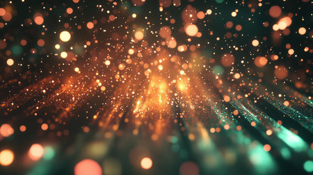 Golden shimmering particles creating an abstract festive backgroundの写真素材