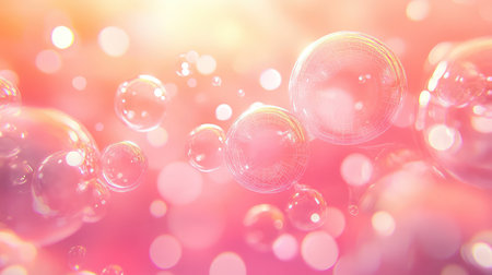 Abstract digital bubbles floating with glowing bokeh backgroundの写真素材
