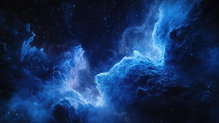 Deep blue cosmic nebula forming in vast spaceの写真素材