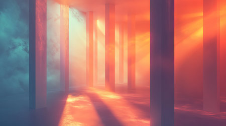 Abstract corridor illuminating futuristic space with gradient light beamsの写真素材