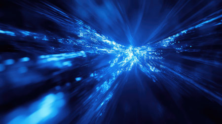 Blue light particles forming abstract data streamの写真素材