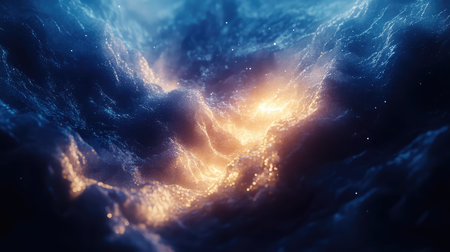 Abstract particle wave creating energy and motionの写真素材