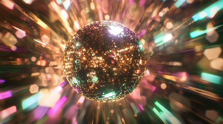 Disco ball reflecting vibrant light streaks for party celebrationの写真素材