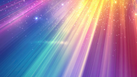 Abstract colorful light rays streaming with glittering particlesの写真素材