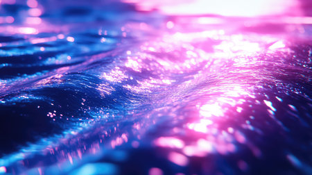 Vibrant neon water waves reflecting glowing lightの写真素材