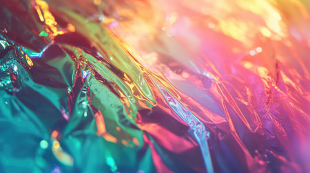 Holographic metallic surface creating vibrant iridescent background textureの写真素材