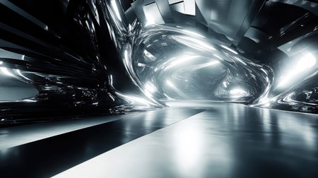 Abstract ultra modern chrome futuristic tunnel interiorの写真素材
