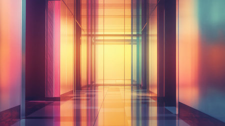 Abstract glass corridor reflecting digital future lightの写真素材