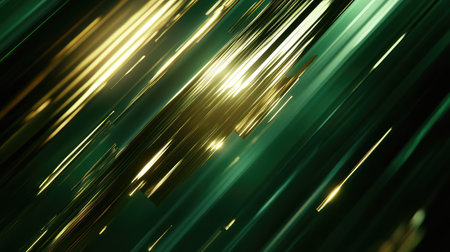Diagonal gold lines creating dynamic abstract green backgroundの写真素材