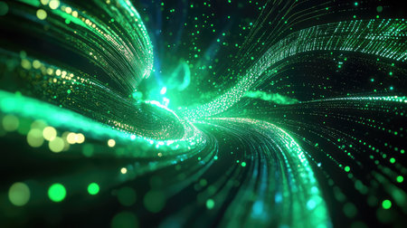 Digital data stream flowing through abstract networkの写真素材