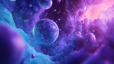 Abstract cosmic micro universe expanding with glowing spheresの写真素材