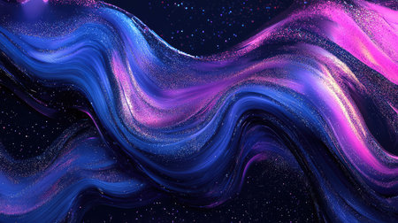Glittering abstract waves flowing with vibrant purple blue colorsの写真素材