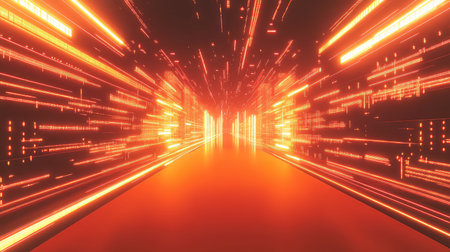 Digital data flowing fast in abstract cyberspace tunnelの写真素材