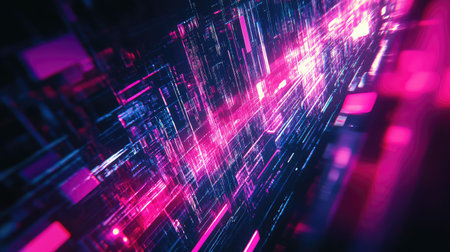 Digital data stream flowing through abstract network matrixの写真素材