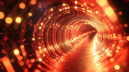 Flickering light particles moving through abstract data tunnelの写真素材