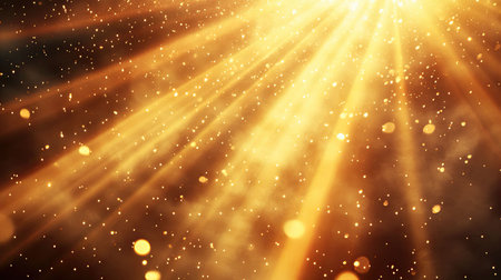 Golden light rays creating a warm shimmering abstract backgroundの写真素材