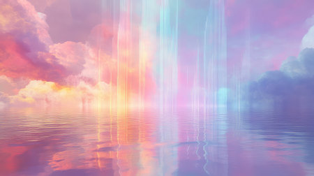 Ethereal pastel light beams reflecting on waterの写真素材