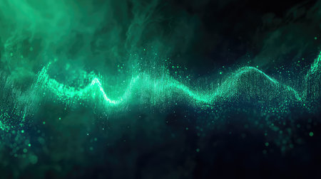 Digital data wave creating abstract particle backgroundの写真素材