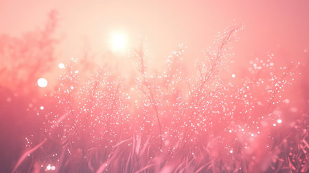 Sparkling plants illuminating dreamlike ethereal coral bokeh lightの写真素材