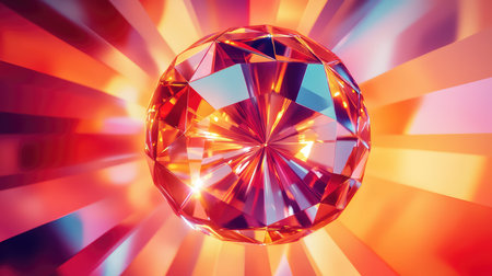 Crystal sphere creating vibrant glowing abstract light backgroundの写真素材