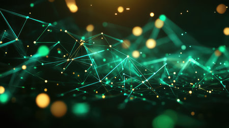 Abstract technology background with glowing connected data pointsの写真素材