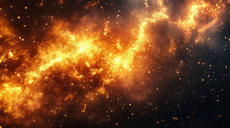 Golden glowing cosmic nebula forming in deep space