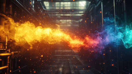 Opposing elemental energy streams colliding in industrial environment