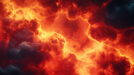Blazing red fiery clouds forming abstract patterns