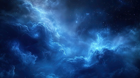Deep blue cosmic nebula with glowing stars creating abstract texture