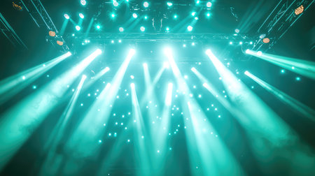 Colorful stage lights creating dynamic beams for live event